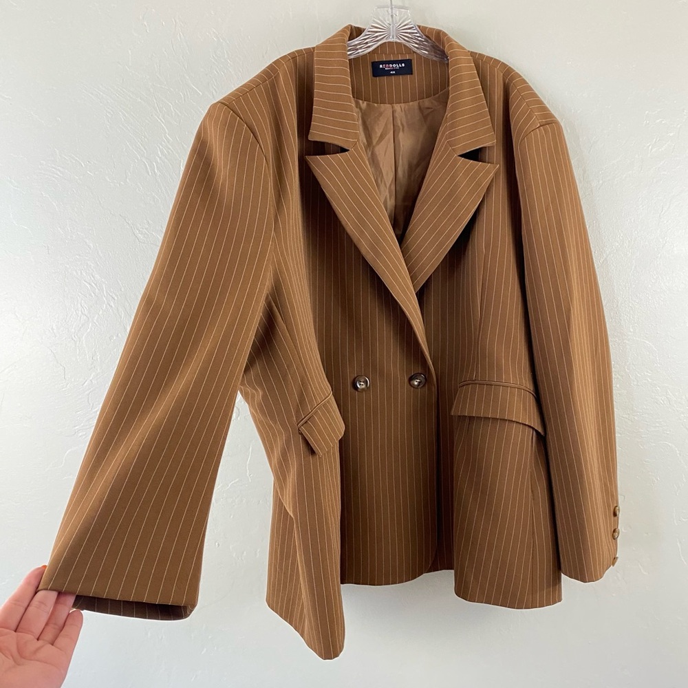 Rebdolls Size 4X Tan & Cream Pin Stripe Oversized Full Sleeve Blazer Jacket